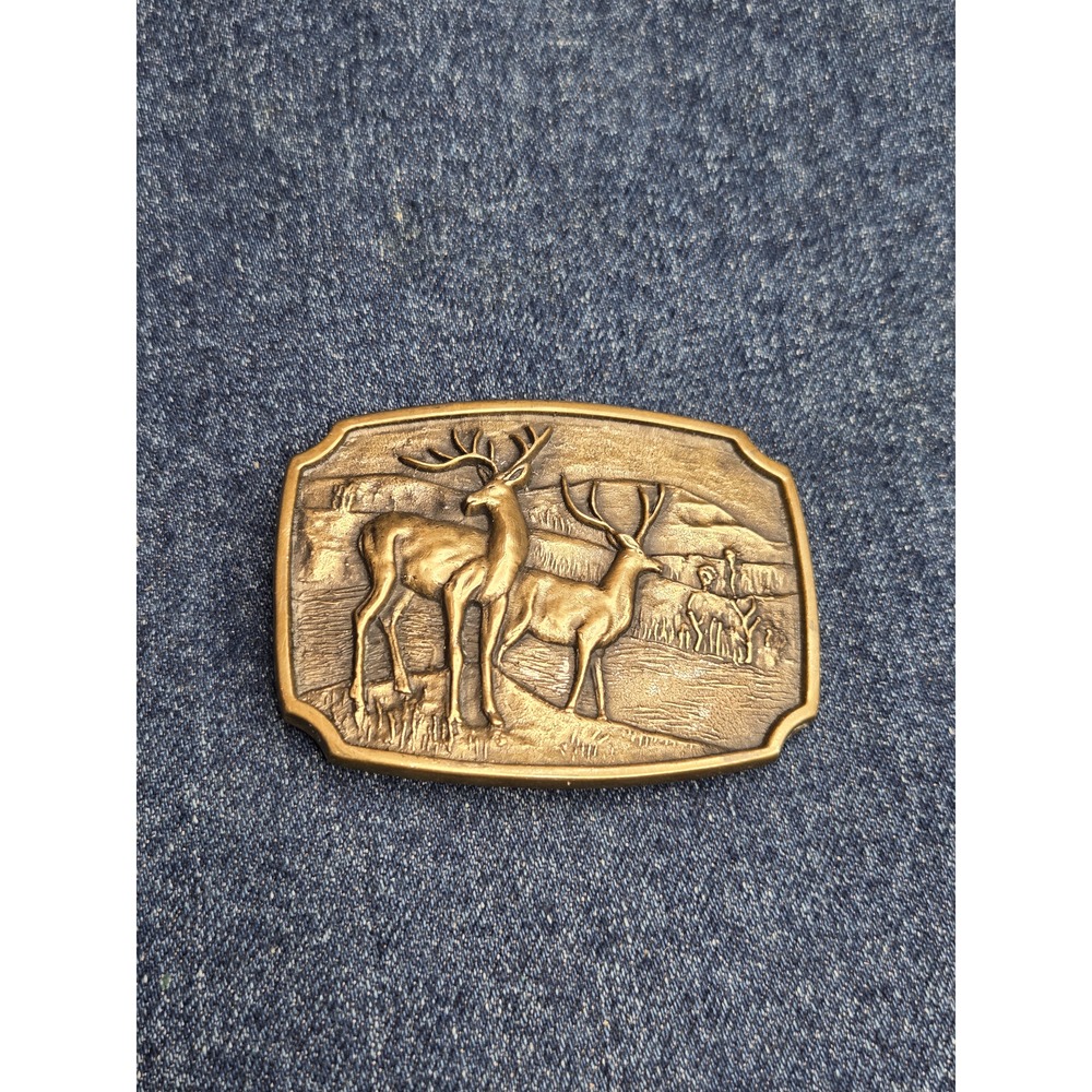 Vintage 1978 Solid Brass BTS Deer Bucks Belt Buckle